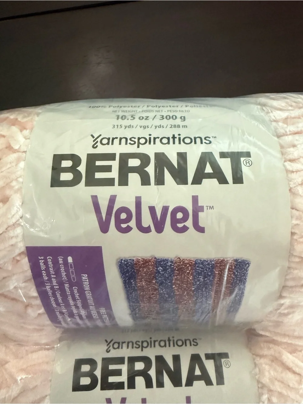 Yarnspirations Bernat Velvet Plush Yarn - 2 Skeins of Blush Pink
